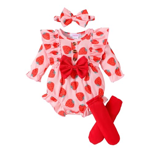 Hopscotch Girls Full Sleeves Pink Strawberry Bow Applique Bodysuits For Ages (9-12 Months)