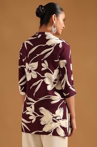 Soch Womens Wine Viscose Botanical Tunic with Faux Mirror