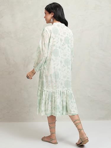 Vishudh Women 3/4 Sleeve V-Neck Dress VPa1000202 Green XL