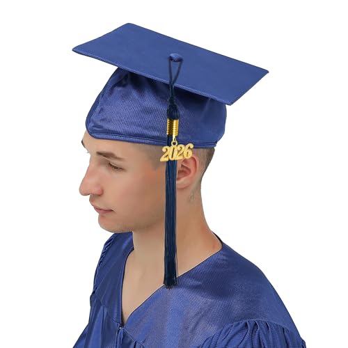 GraduationMall Shiny Graduation Gown Cap Tassel Set 2020 for High School Navy Blue 48(5'3"-5'5")