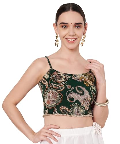studio rasa Women's Georgette Printed Spaghetti Blouse for Festive Wedding Party (TPWC62533M_Green_Medium)