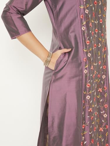 Max Women Embroidered Straight Kurta (Purple_M)