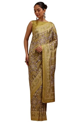 Soch Womens Light Olive Art Silk Ethnic Motif Saree