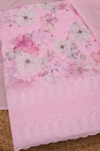 Soch Womens Pink Cotton Floral Print Unstitch Dress Material With Tassels