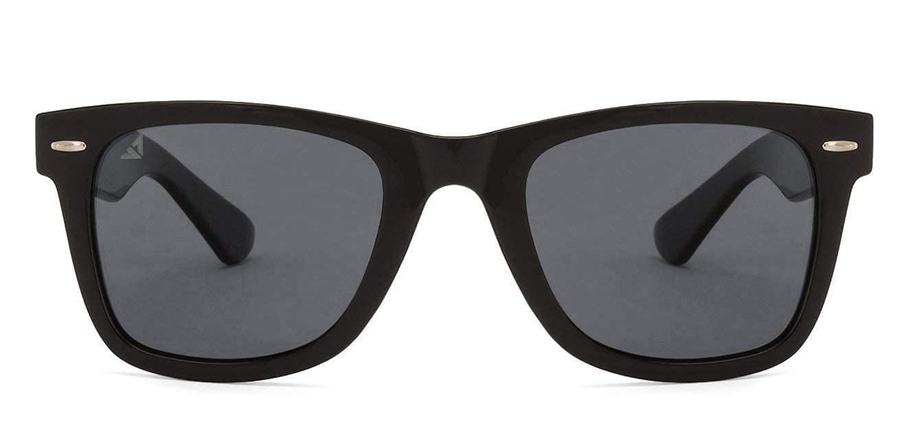 VINCENT CHASE EYEWEAR By Lenskart | Full Rim Square | Polarized and 100% UV Protected Sunglasses | Men & Women | Large | VC 5147/P (Color:-Black Frame/Grey Lens)-Pack of 1