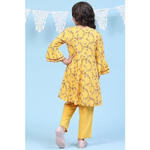 Biba Girls Rayon Kalidar Printed Suit Set(KW5029E_5_Yellow)
