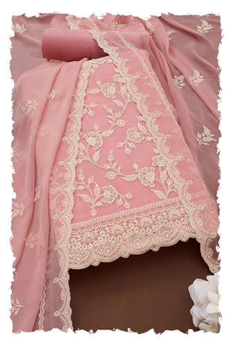 Soch Womens Blush Pink Crinkle Chiffon Embroidered Unstitch Dress Material With Sequins