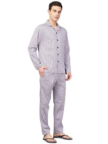 Hancock Men Checked Night Suit Lavender Size S
