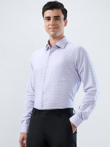 Raymond Men Contemporary Fit Structure Pattern Pure Cotton Semi Cutaway Collar Full Sleeve Formal Shirt Grey