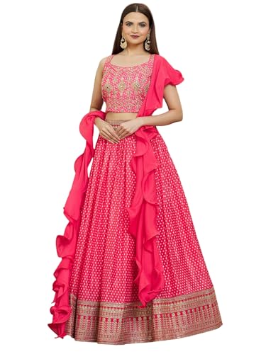 Zeel Clothing Womens Silk Lehenga Choli Semi-Stitched Pink Wedding Bridal Free Size