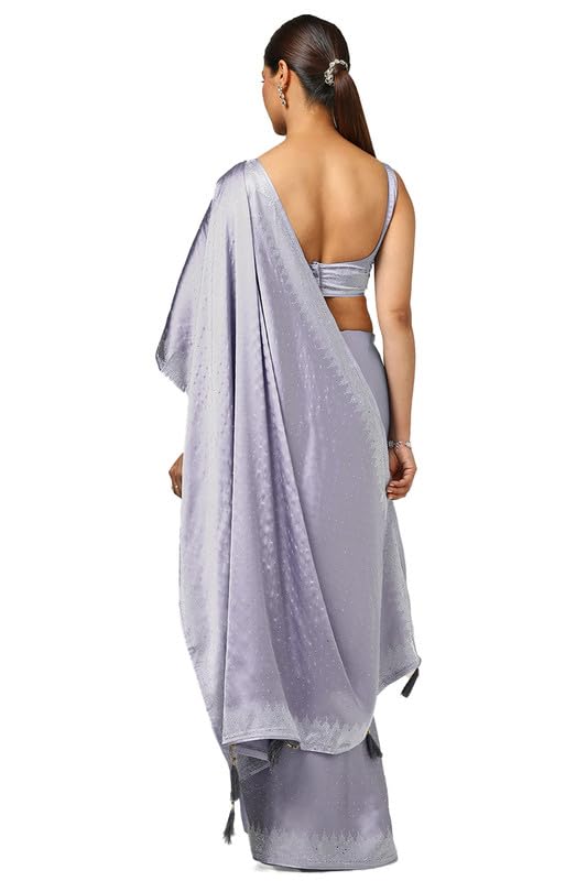 Soch Womens Light Purple Satin Embellished Saree With Stone Work