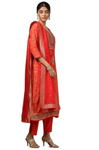 Soch Women Orange Brocade Ethnic Motifs Suit Set with Faux Mirror And Sequins