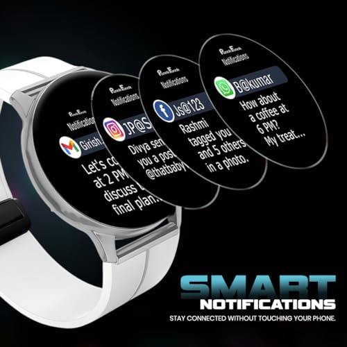 PunnkFunnk Evo Vista Smartwatch for Men & Women | 1.43" AMOLED Full-Touch Round Display | Bluetooth Calling, 120+ Sports Modes, Heart Rate & SPO₂, IP68 Waterproof Smart Watch- (Magnetic White)