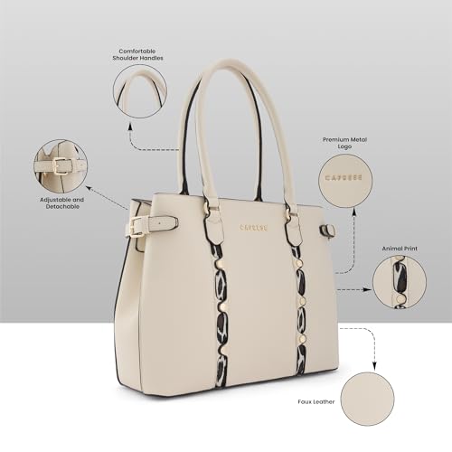 Caprese Chelsea Large Satchel Bag for Women | Elegant Multi-Compartment Office Handbag with Adjustable & Detachable Strap | Shoulder & Crossbody Sling Bag with Zipper Closure (Alpine Oat)