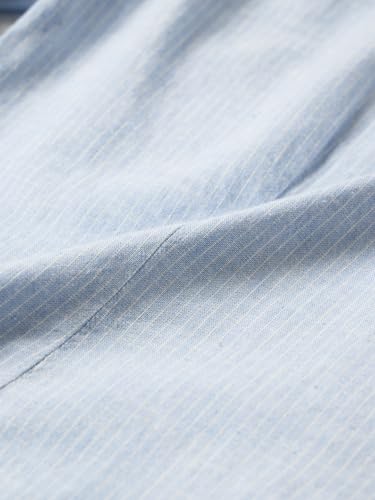 The Souled Store Cotton Linen: Skyven Women and Girls Full Sleeves Spread Collar Blue Striped Regular Fit Lightweight Easy to Style Everyday Office Wear Casual Cotton Linen Shirt
