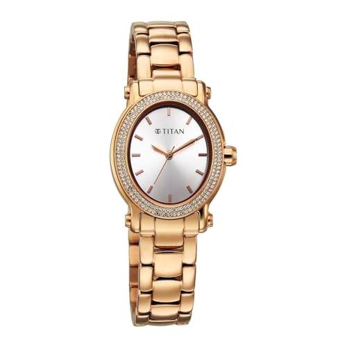 Titan Glamour Quartz Analog Silver Dial Stainless Steel Strap Watch for Women