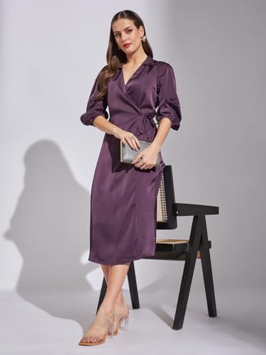 Latin Quarters Women Plum Elbow Solid Dress_S