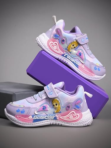 HOOH Girls Character Sneakers, Purple, Hook and Loop Closure, Comfortable Fashion Shoes for Kids (Aqua, UK Footwear Size System, Toddler, Age Range, Medium, 12 Months, 18 Months)