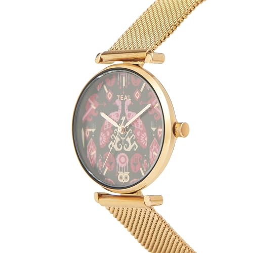 TEAL BY CHUMBAK Round Dial Analog Watch for Women|Peacock Peeper Collection| Stainless Steel Strap|Gifts for Women/Girls/Ladies |Stylish Fashion Watch for Casual/Work - Pink