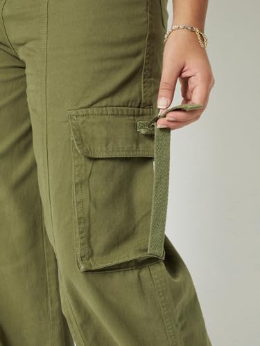 Max Girls Solid Wide Leg Cargo Trousers (Green_8-9 Y)
