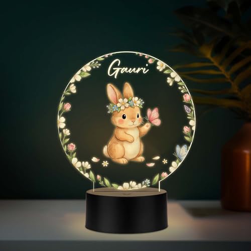 GIFTMEBAZAR Customized Rabbit 3D LED Desk Lamp | Kids Room Decor for Girls & Boys | Cute Rabbit Light for Kids Room Decor | Birthday Return Gift | Warm White Light & USB Powered