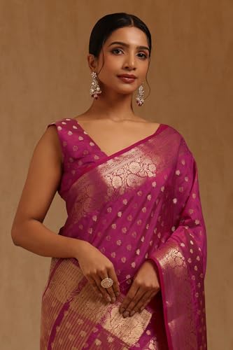 Soch Womens Fuchsia Art Silk Floral Zari Woven Saree