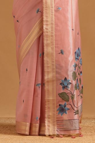 Soch Womens Pink Tissue Madhubani Saree