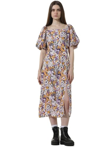 ONLY Women Printed Viscose Lavender Midi Dress
