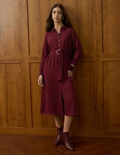 U.S. Polo ASSN. Women Solid Shirt Dress (UWAW25DRS196_Cabernet_XL)