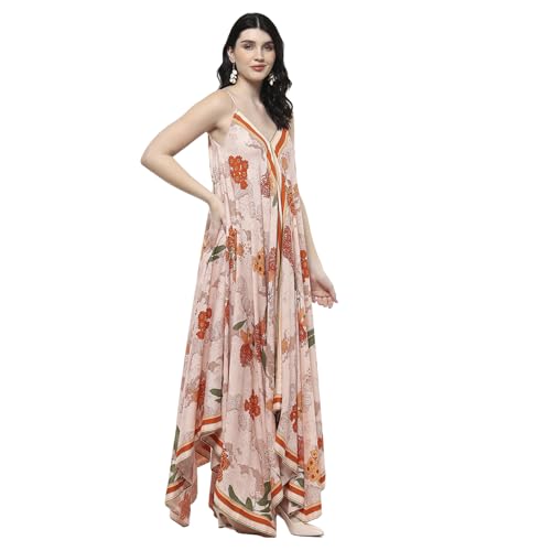 Biba Women Beige Floral Printed Strappy Relaxed Maxi Dress_40