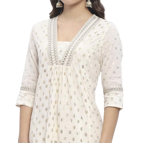 Biba Women Off-White Cotton Printed Gathered Suit Set_44