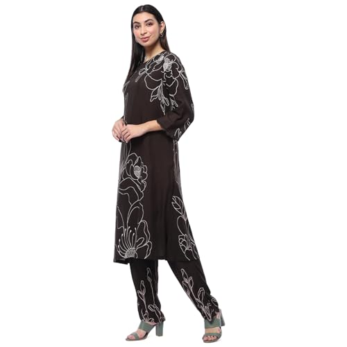 BIBA Women's Black Rayon Straight Set (2PCSET2755AW24BLK