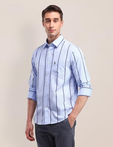 U.S. Polo Assn. Tailored Fit Cotton Striped Shirt Blue