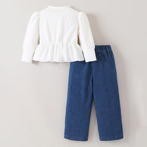 Hopscotch Girls White Full Sleeves 2-Pc Cherry Applique Jeans Set For Age (3-4 Years)