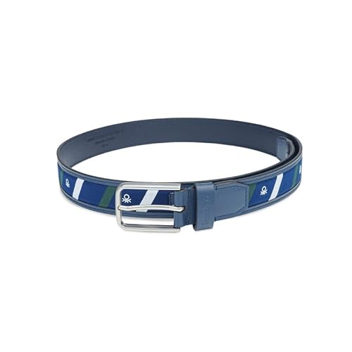 United Colors of Benetton Men's Belt Cyralis - Navy | Webbing Hybrid | Brushed Nickel Pin Buckle | 3.5Cm Width | Size - S 80Cm