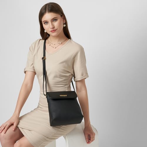 Caprese Fergi Large Crossbody Bag for Women with Adjustable Strap for Comfortable Wear | Versatile Handbag with Zipper & Magnetic Button Closure for Everyday Use, Travel, & Special Occasions (Black)