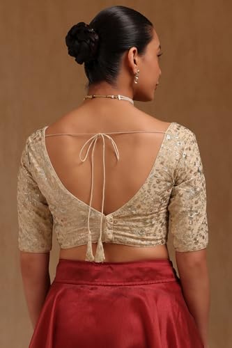 Soch Womens Cream Georgette Embroidered Padded Blouse with Zari