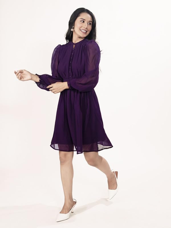 Zink London Women's Purple Solid Short Dress