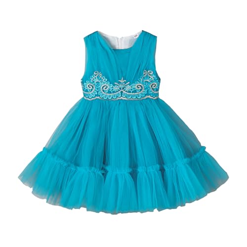 Hopscotch Hoscotch Girls Embellished Blue Sleeveless Party Dresses For Ages (18-24 Months)