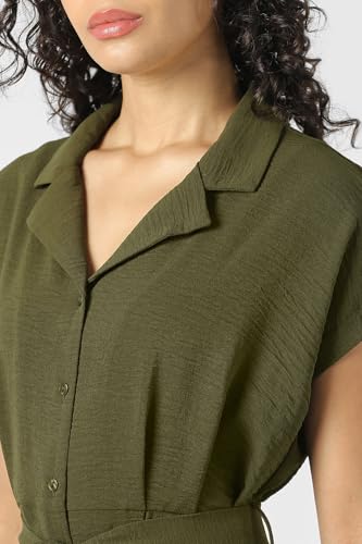 Women Olive Solid Knee Length Formal Dress