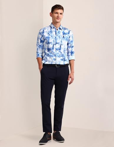 U.S.POLO ASSN. Mens Blue All Over Print Collared Neck Long Sleeve Casual Cotton Regular Fit Shirts (USSHTFX0554_Blue_L)
