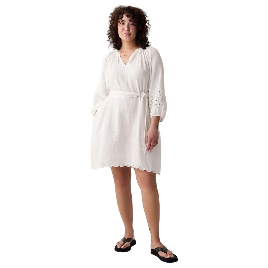 GAP Women's Cotton A-Line Above The Knee Casual Dress (442528436_offwhite_Off White