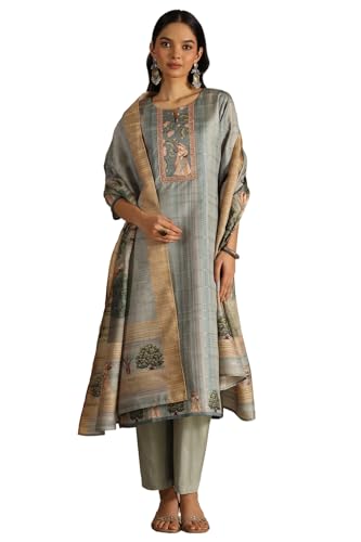 Soch Women's Art Silk Kurta Suit Set (CWA5CD22246_Turquoise Blue
