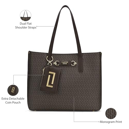 Lavie Luxe Women's Monogram Chloe 3 Compartment Tote Handbag | Tote Bag For Work | Ladies Purse | Stylish Shoulder Bag | Gift For Women