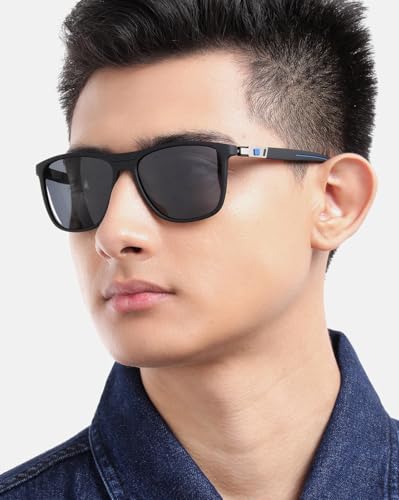 Carlton London Black with Blue Toned and Blue Polarised Lens Sunglass for men