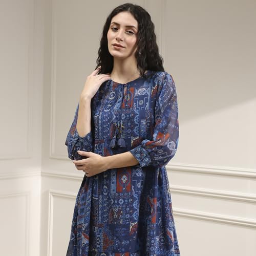 Biba Women's Polyester Kurta Set (VINWIN30555AW25BLU_Blue