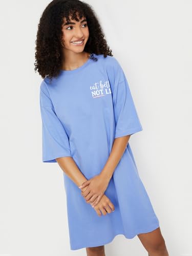 Max Women's Cotton Classic Night Shirt (CH1502_Light Blue_L)
