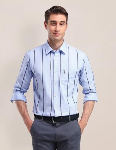 U.S. Polo Assn. Tailored Fit Cotton Striped Shirt Blue