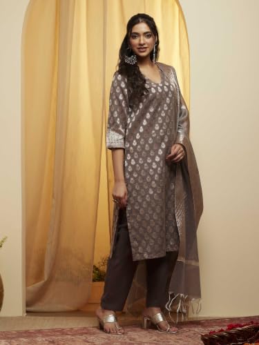 BIBA Polyester Yarndyed Straight Festive Kurta With Palazzo And Dupatta