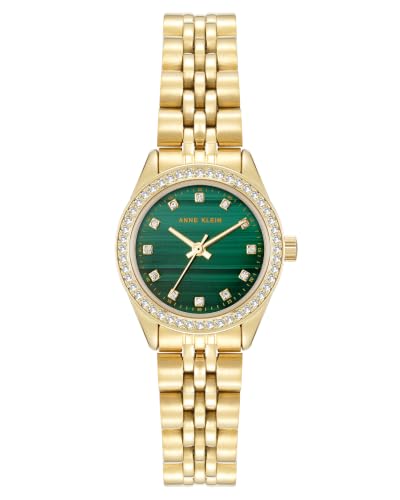 Anne Klein Women's Analog Watch with Green Malachite Dial, Gold-Tone | Crystal Bezel
